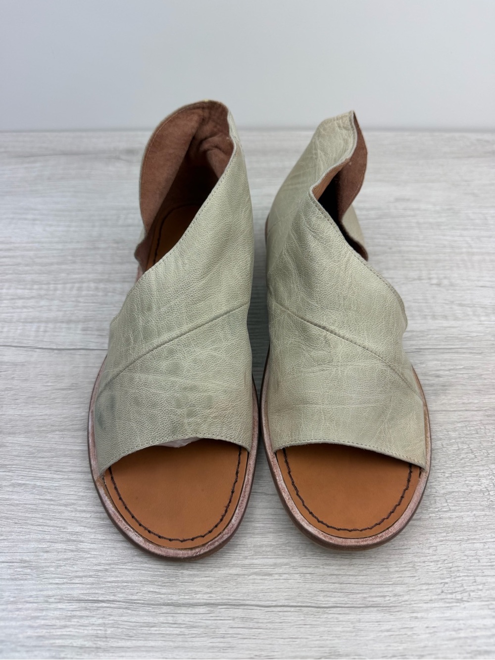 Free People Mont Blanc Leather Sandals Grey Taupe Size 37.5 - Picture 5 of 13